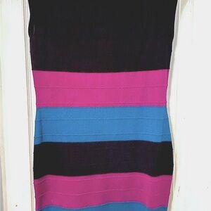 Black, Pink, and Blue Striped Dress